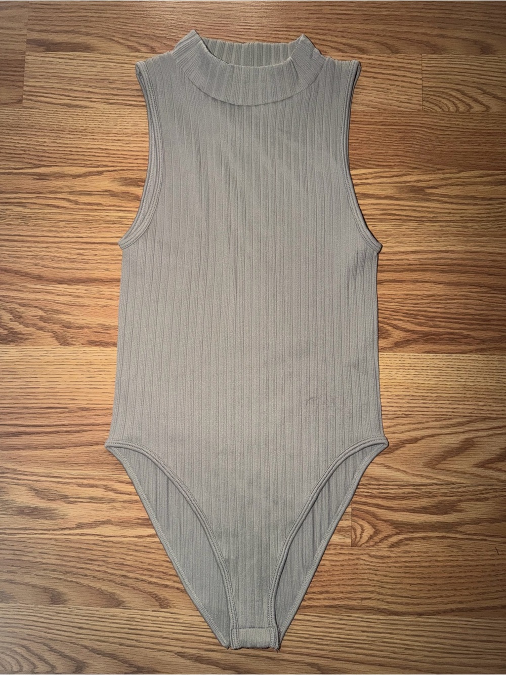 Zara Ribbed Sleeveless One-Piece Bodysuit in Light Gray
